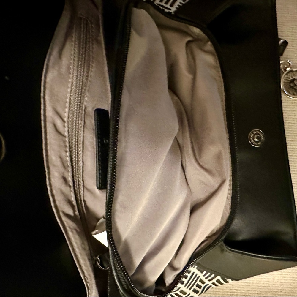 Anne Klein Black and Cream Patterned Shoulder Tote with Charm - Picture 8 of 8